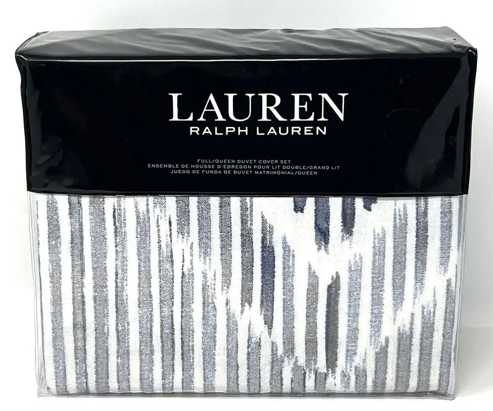 Ralph Lauren Austin Diamond Full Queen Duvet Cover + 2 Shams Grey Blue Set